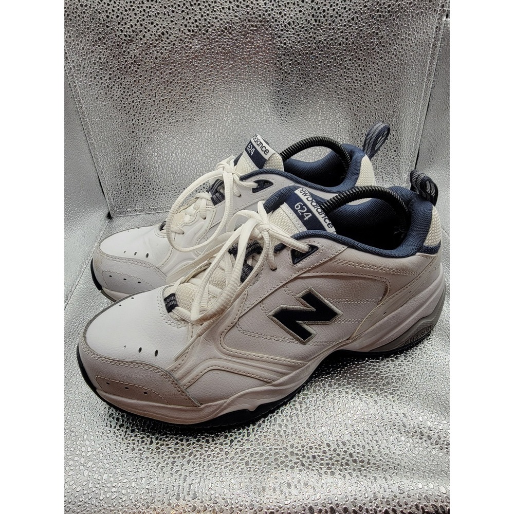 New Balance 624 Mens Size 9 (2E) Wide White Navy Cross Training Walking Sneakers
